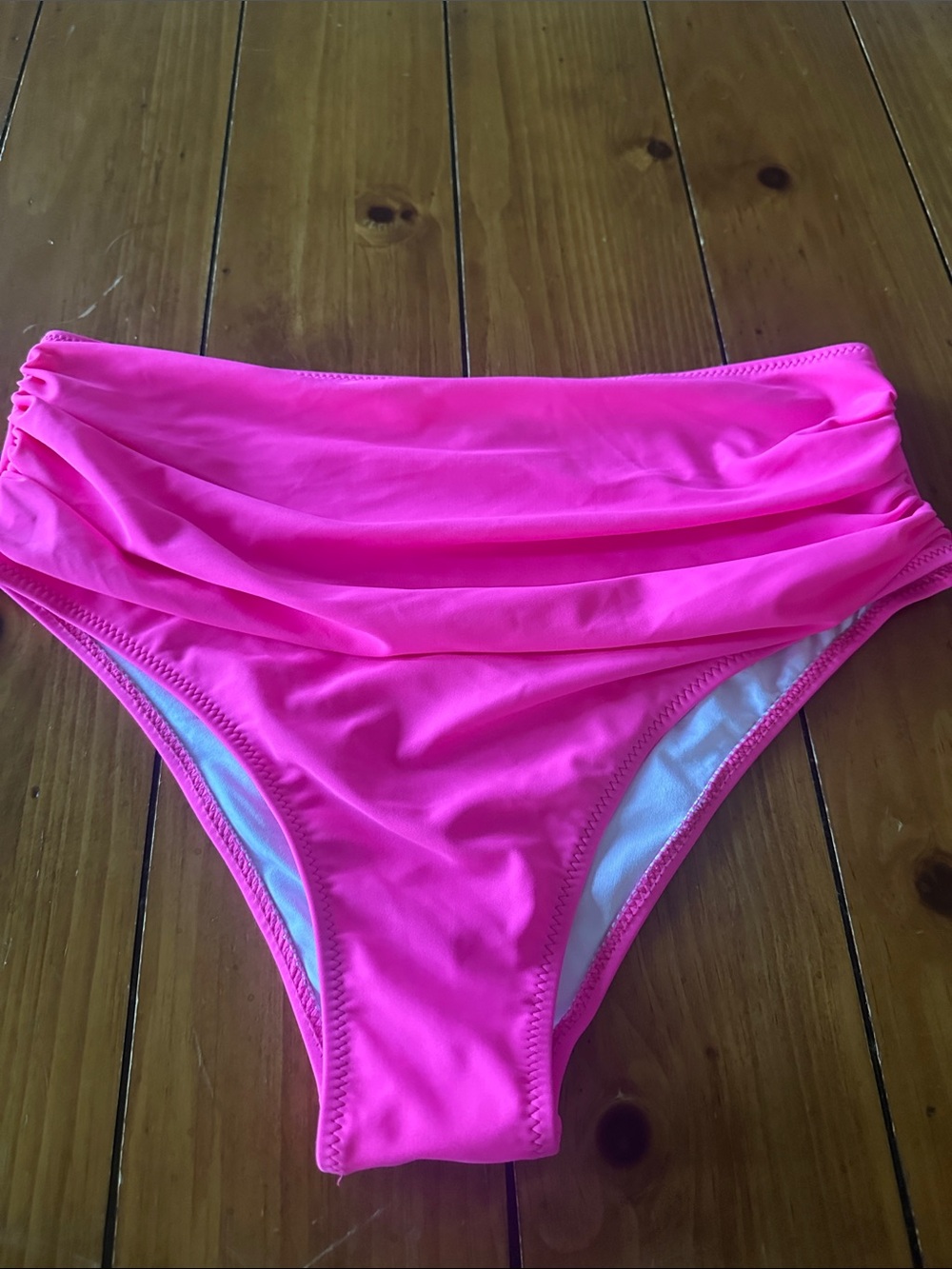 High-Waist Ruched Bikini Bottom - Hot Pink